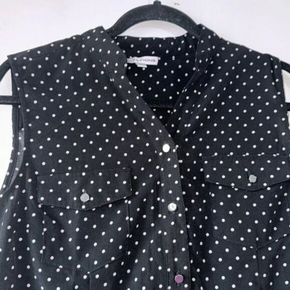 Notations Black & White Polka Dot Sleeveless Button-Down Blouse S - Picture 4 of 8